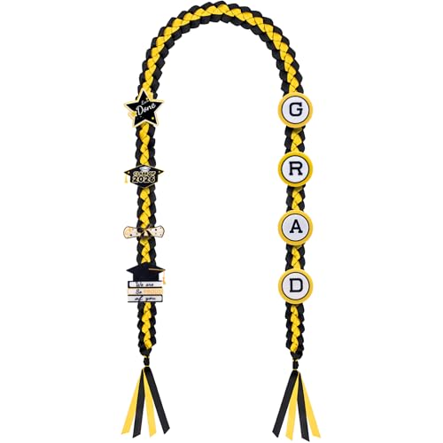Image of Graduation Leis Class of 2026 Decorations, Handmade Double Braided Graduation Ribbon Leis with Glitter Pins for Him Her High School College Congrats Party Supplies (Black & Gold)