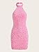 WDIRARA Women's Sequin Halter Neck Glitter Backless Sleeveless Ruched Contrast Bodycon Pencil Mini Dress Pink XS
