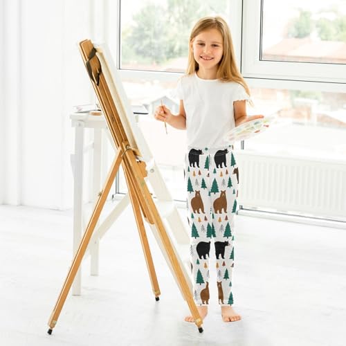 ALAZA Girls' Leggings Children's Yoga Pants Skinny Printed Dance Bear Forest Comfortable 4T4