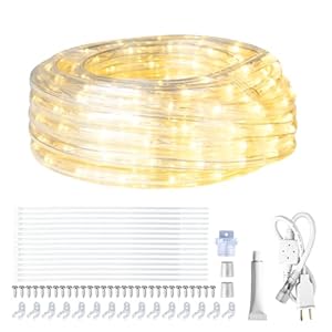 SURNIE LED Rope Lights Outdoor Warm White, Waterproof 25FT Cuttable 3000K Soft Lighting Indoor 110V Flexible Clear Tube for Bedroom Outside Garden Deck Patio Camping Decor, Not Flat Strip SURNIE LED Rope Lights Outdoor Warm White Waterproof 25FT Cuttable 3000K Soft Lighting Indoor 110V Flexible Clear Tube for Bedroom Outside Garden Deck Patio Camping Decor Not Flat Strip