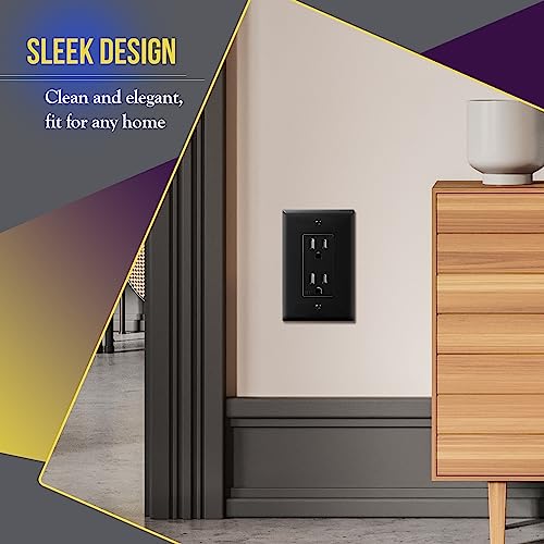 Image of ENERLITES Decorator Light Switch or Receptacle Outlet Wall Plate, Gloss Finish, Midway Size 1-Gang 4.88 inch x 3.11 inch, Polycarbonate Thermoplastic, UL Listed, 8831M-BK, Black