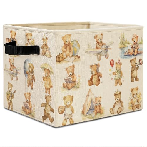 Elefeltclave Teddy Bear Sports Nursery Theme Storage Bins,Baby Bear Collapsible Storage Basket Organizer for Toddler Kids Bedroom Playroom Nursery...