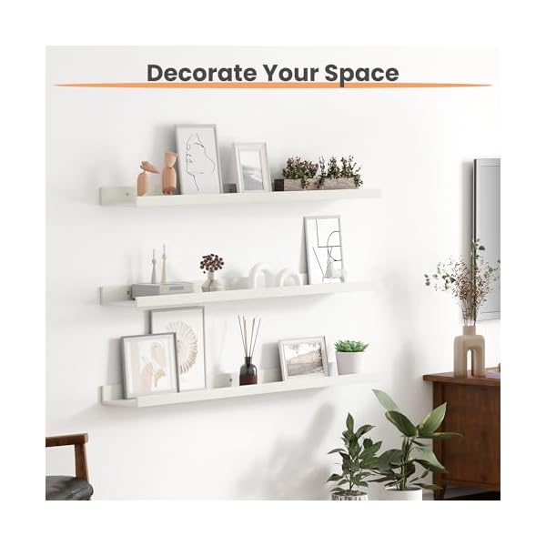 Upsimples floating shelves for wall wall shelves for decor storage set of 6 wall mounted wood shelves for bedroom living room bathroom kitchen 355 inch long picture ledge shelves white  urban country home decor