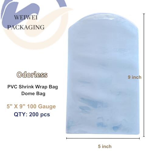 Image of WEIWEI - 200 PCS 5x9 inch Odorless PVC Heat Shrink Wrap Bags 100 Gauge Dome Shrink Bags