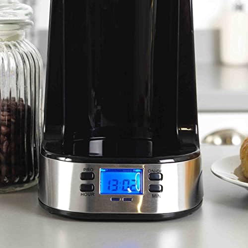 Salter EK2732 Digital Coffee Maker to Go With 420 ml Stainless Steel Travel Mug, 24 Hour Programmable Timer, Compatible with Ground Coffee, Prepares in Approx. 3-4 Minutes, LCD Display, 750 W, Plastic