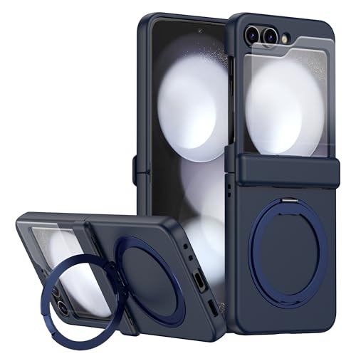 Capa Protetora Premium para Samsung Z Flip 6, com Anel de Dedo Magnético e Giratório (Azul Marinho)