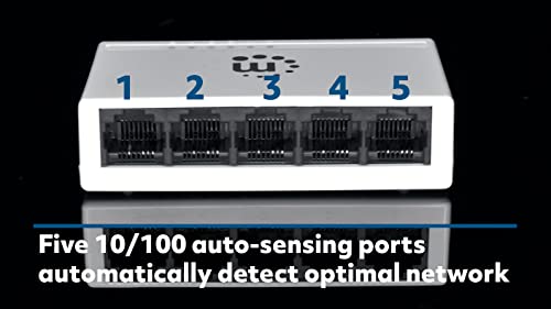Manhattan 5 Port Fast Ethernet Switch – 10/100 Mbps - Computer Desktop Internet Networking Splitter Lan Hub Router, Unmanaged, Plug & Play, Fanless Quiet – 3 Yr Mfg Warranty - 560672 #TOP3