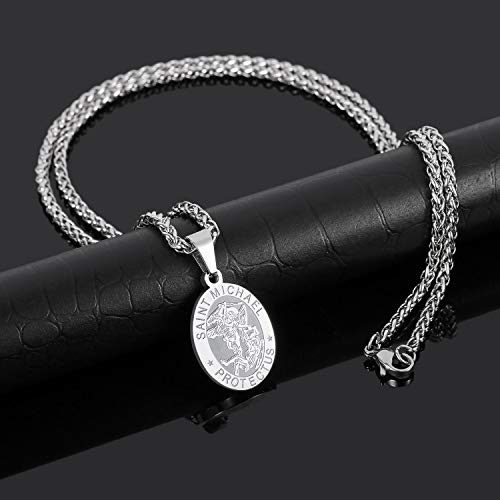 Zocomi Saint St Michael Medal Necklace For Men Boys, Stainless Steel St Michael. Pendant Chain Archangel Jewelry Gift Religious Christian Baptism First Communion Confirmation (Silver) #TOP4