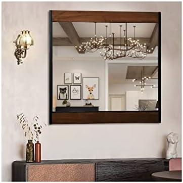 JCWH Farmhouse Wood Industrial Bathroom Mirror,Accent Mirror, Rustic Mirrors, with 20" Square Metal Framed for Sink Wall Decor Entry Office Bedrrom Entryway Living Room Vanity Fireplace Dresser