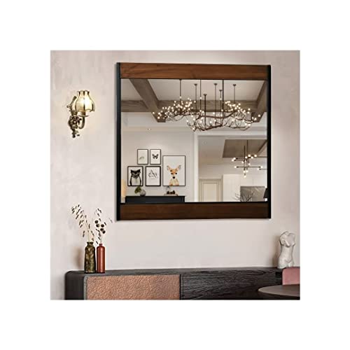 Jcwh Farmhouse Wood Industrial Bathroom Mirror,Accent Mirror, Rustic Mirrors, With 20" Square Metal Framed For Sink Wall Decor Entry Office Bedrrom Entryway Living Room Vanity Fireplace Dresser #TOP25