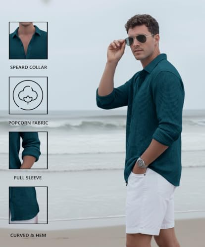 Image of Zombom Men's Textured Casual Shirt | Full Sleeve Button-Down Shirt for Men | Lightweight Soft Poly Cotton Regular Fit