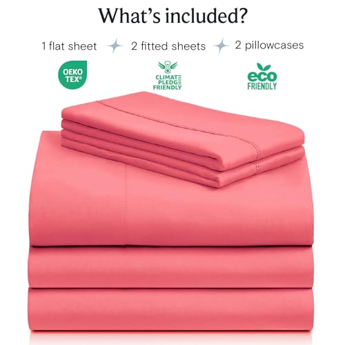 Image of LuxClub Split King Sheets for Adjustable Bed, Deep Pocket Split King Sheets Set 5PC, Cooling Sheet Split King Size, Soft Hotel Luxury Bedding, Silky Fitted Sheet & Pillowcase Sets, Vermilion