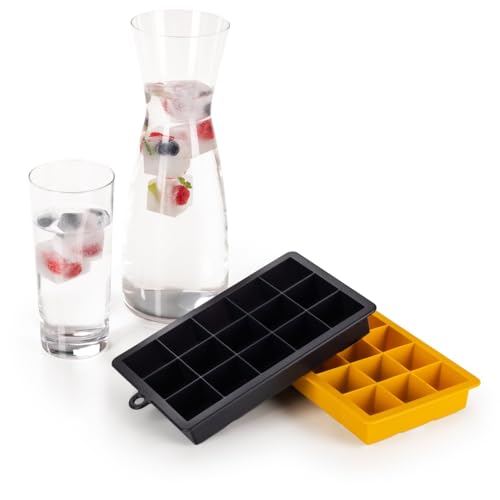 Foto von Blumtal Eiswürfelformen Silikon 2x15er - Eiswürfelform - Silikon Eiswürfelform für Eiswürfel 3,3 cm - 2 x Eiswürfelbehälter groß - BPA freie Eiswürfelform 2x - Black Blue und Spicy Mustard