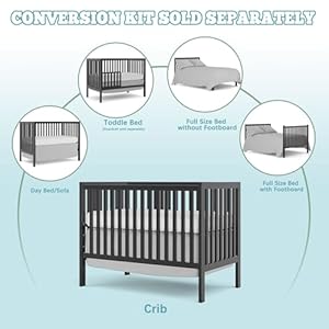 Baby crib 5 in 1 full size convertible toddler bed with sustainable natural pinewood for small baby nursery furniture non toxic finish black  urban country home decor