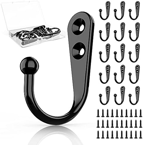 ZAYBOD 15 Pcs Black Wall Mounted Coat Hooks, Hanger Hook with 30 Pieces Screws for Hanging Hat, Towel, Key, Robe, Coats, Scarf, Bag, Cap, Coffee Cup, Mugs