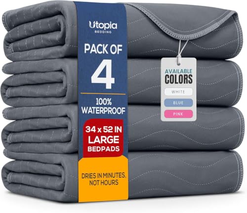 Image of 4 Pack Waterproof Reusable Heavy Absorbency Incontinence Bed Pads 34 inchx52 inch | Utopia Bedding Washable Underpads, Chuck Pads for Adults, Kids, Elderly and Pets, Bedwetting Pads for Sofa and Couch, Grey