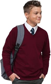 Sudadera de forro polar unisex para niños y niñas de 3 a 16 años, cuello en V, color negro y azul marino, rojo (Maroon), S