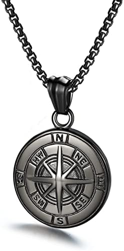 Compass Necklace for Men Chain Stainless Steel Compass Pendants Male Jewelry