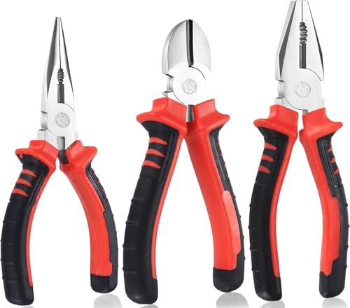 Set di 3 pinze, set di pinze, set di utensili manuali con impugnatura, set di taglierine laterali a becco lungo, tagliafili combinati, pinze elettriche per riparazioni domestiche fai da te
