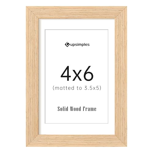 Image of upsimples 4x6 Picture Frame Solid Wooden, Nursery Decor, 1Pack Natural | 100% Solid Wood, Fit 3.5x5 with Mat and 4 x 6 Photo, Wall Decor or Tabletop Display, Safe For Nursery Kids Room