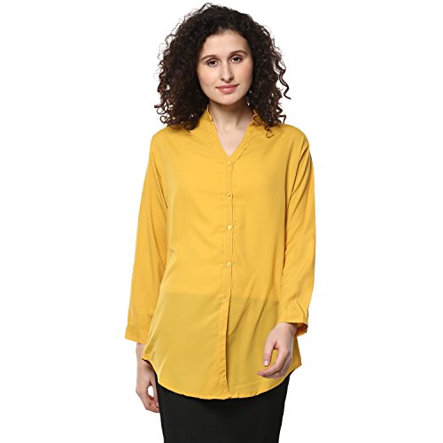 Image of mayra Women's Crepe Yellow Color Long Sleeve Shirt