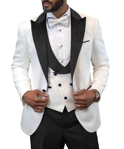 Men's Slim Fit Jacquard Suit 3 Pieces Wedding PromTuxedo Suit Formal One Button Blazer Pants and Vest Suit for Men3