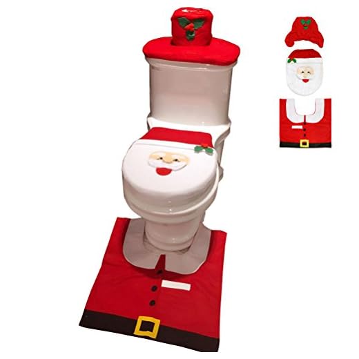 ARAUS Lot de 3pcs Housse Siège de Toilette Décoration de Noël Couverture de Toilette Couverture du Reservoir et Tapis Decoration de Noël