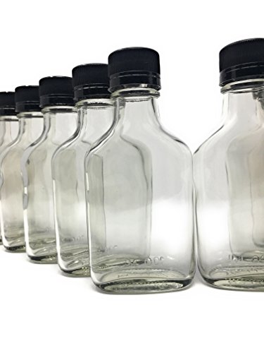 100 Ml (3.3 Oz) Glass Flask Liquor Bottle With Black Caps (12 Pack) #TOP4