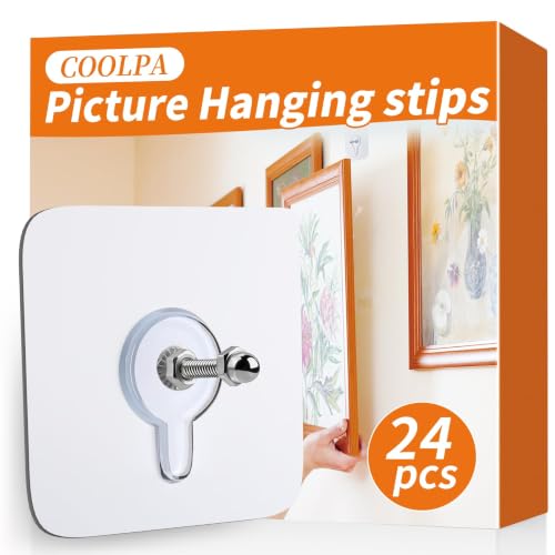Image of 24 PCS Picture Hangers Without Nails, Wall Hangers Without Nails, Adhesive Wall Hooks, to use Inside Kitchen, Bathroom, Home and Office
