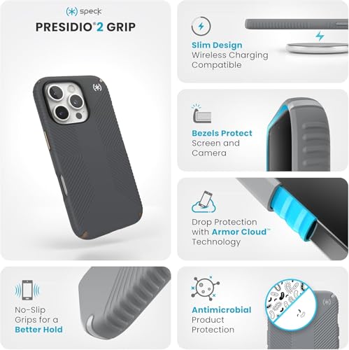 Image of Speck Presidio 2 Grip iPhone 16 Pro Max Case - Slim Phone Case (Grey)
