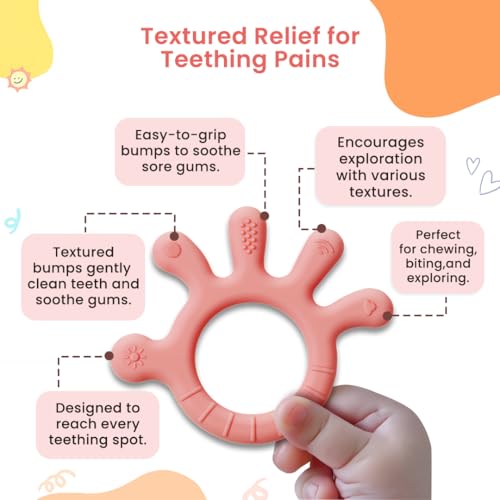 Image of Infantso Finger Shape Soft Silicone Teether for 6+ Months, BPA Free Teething Toy for Babies with Textured Surface for Soothing Gums. 100% Food Grade, No-Choke Design (Finger - Pink)