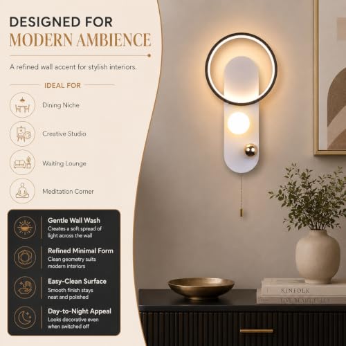 Image of Smartway Clique 25W Modern LED Wall Lamp | Ring Shape Decorative Wall Light for Living Room, Bedroom & Bedside | 3 Light Modes (Warm White, Natural White & Cool White)
