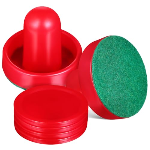 TOYZFRIENDY Accesorios para Mesa de Hockey Aire Empujadores Rojos con Pucks Redondos y Almohadillas de Fieltro para Recreativo