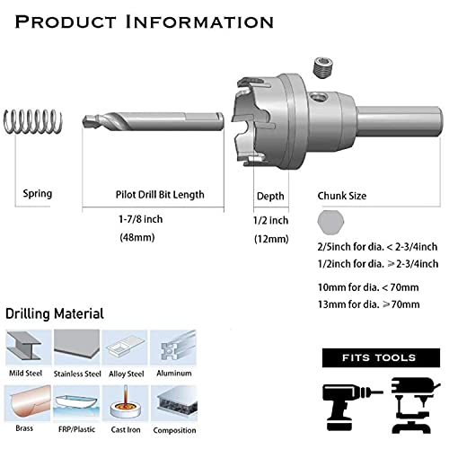 Fryic 10 Pcs Tct Tungsten Carbide Hole Saws Cutter Kits 9/16”, 5/8”, 3/4”, 7/8”, 1”, 1-3/16”, 1-3/8”, 1-9/16”, 1-13/16”, 2” Heavy Duty For Stainless Steel #TOP3