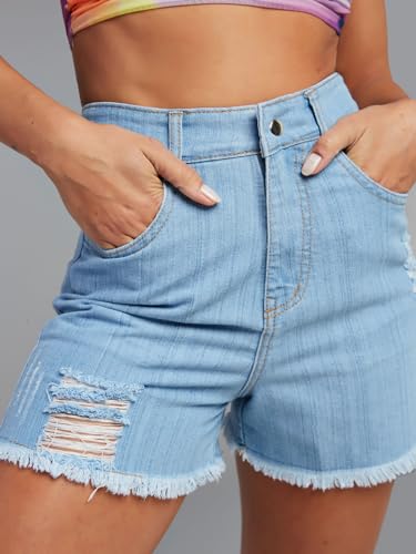 Image of Dolce Crudo Women's Relaxed Fit Mid Rise Highly Distressed Regular Length Denim Shorts