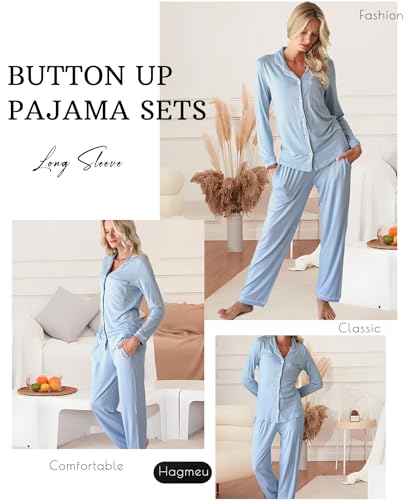 Image of Women's Pajama Sets Long Sleeve Sleepwear Button Up Shirt With Pajama Pants Soft Pjs Lounge Sets
