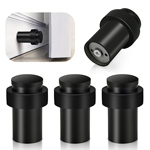 Deur Stops, Heavy Duty RVS deurstoppers voor plinten Zwarte rubberen deurstop vloergemonteerde moderne deurstopper wandbeschermer hoge deurstop wandmontage met geluidsdempende bumper, 4 pack