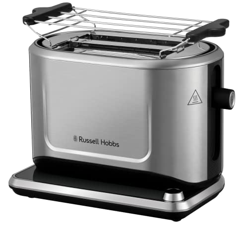 Russell Hobbs Tostadora Attentiv 2 Ranuras Cortas y Anchas, Control Táctil, Calientapanecillos, Función Cancelar, Recalentar y Descongelar, Acero Inoxidable, Plata - 26210-56