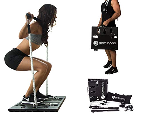 BodyBoss Home Gym 2.0 - Full Portable Gym Home Workout Package + 1 Set of Resistance Bands - Collapsible Resistance Bar, Handles - Full Body Workouts for Home, Travel or Outside - White (PKG2-WHITE) by BodyBoss - Used condition - CA$216.18