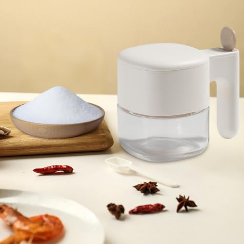 Glass Seasoning Container with Airtight Seal and Integrated Spoon, 5 x 5 In Leak Proof Automatic Lid Glass Jar,Seasoning Dispenser Compact Storage Glass Jar for Kitchen Home Cooking (beige) - image 7