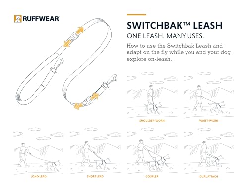 RUFFWEAR Leash, Switchbak, Hundeleine mit Verstellbarer Länge und 2 Verschlussclips, über der Schulter, in der Hand, Koppler, doppelt geklippt, Einheitsgröße, Blue Pool