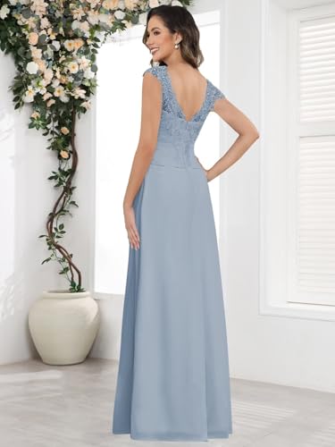 VGZ V Neck Mother of The Bride Dresses Chiffon Lace Ruched Bridesmaid Dress Ruffle Long Slit Formal Gown3