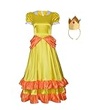 Women Princess Peach Costume Super Brothers Party Gown Ball Dress (Princess Daisy, Medium)