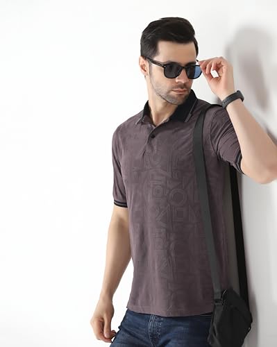 Image of TOPLOT Men's Premium Jacquard Polo T-Shirt | Geometric Textured Design | Contrast Collar & Cuffs | Soft Breathable | Perfect for Office & Casual Wear | Available in Pack of 2 (5281)