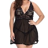 PAOLIAN Damen Große Größe Negligee Sexy Babydoll Spitzen Dessous Vorne Offen Nachtwäsche Rückenfrei Lingerie Rüschen Hem Nachtkleid Muster Spitze Reizwäsche Kleid Transparente Nachthemd Mit G-String