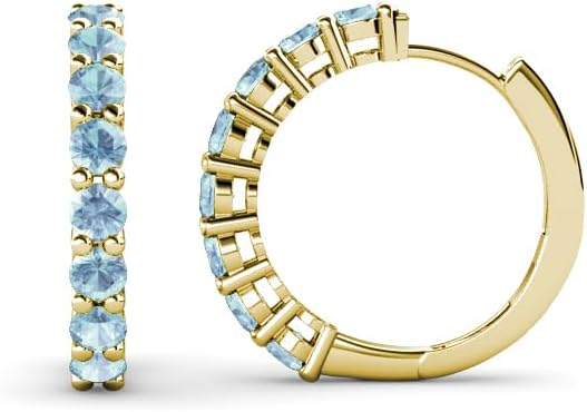 TriJewels Round Aquamarine Women Hoop Earrings in 14K Gold