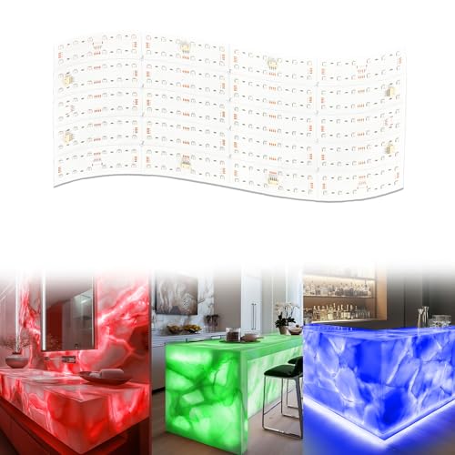 Lichaser 4 Pack LED Backlight Sheet RGB 24V 45W Dimmable LED Panel Sheet Compatible with Alexa Flexible Backlit Light Remote & APP Control 19.7X9.7 Inch for Marble Onyx Quartz Countertop