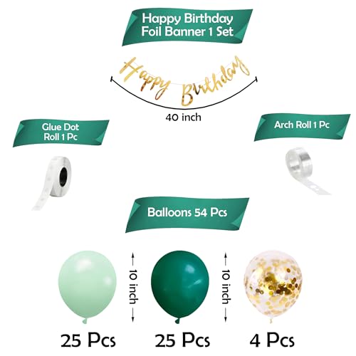 Image of Party Propz Birthday Decoration Items - 57 Pcs Green Theme Happy Birthday Decoration Kit, Birthday Decorations for Husband Wife | Green and Gold Balloons for Birthday Decorations for Boys Girls