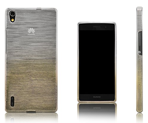 Xcessor Transition de Color Funda Carcasa para Huawei Ascend P7. Flexible TPU Gel con Gradient Hilo De Seda Textura. Transparente/Oro