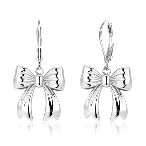 925 Sterling Silver Bow Dangle Earrings for Women ALEXCRAFT Silver Dangle Earrings Drop Leverback Earring Bow Dangling Dangly Earings